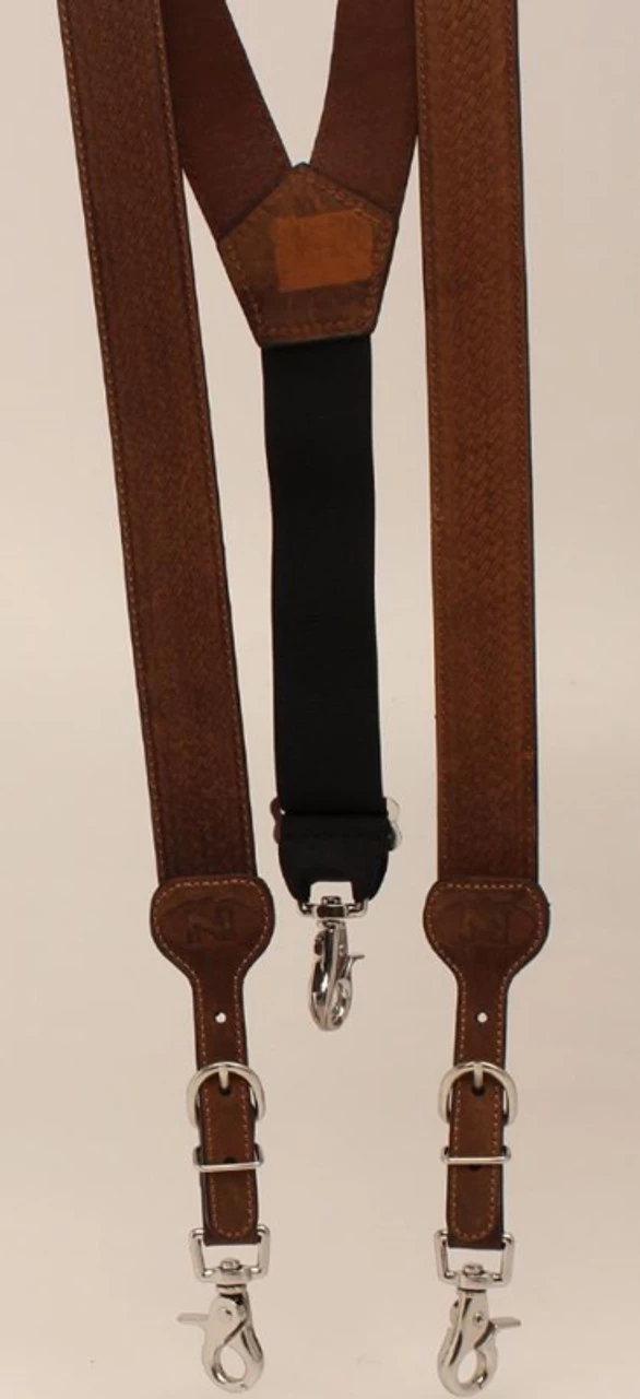 M&F Mens Leather Basketweave Suspenders Brown 2 M&F Mens Leather Basketweave Suspenders Brown - Image 2
