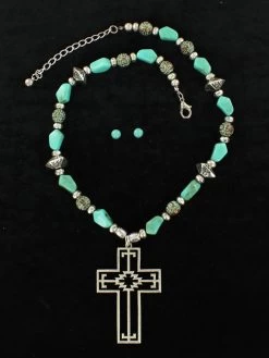 M&F Western - Blazin Roxx Turquoise Southwestern Cross Necklace Set