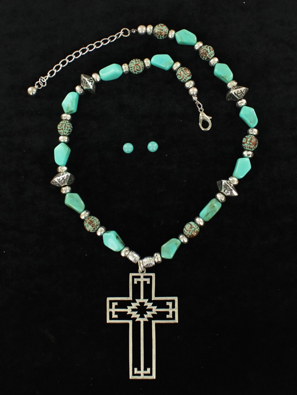 M&F Western - Blazin Roxx Turquoise Southwestern Cross Necklace Set 1 M&F Western - Blazin Roxx Turquoise Southwestern Cross Necklace Set