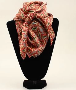 M&F Wild Rag Western Floral Design Silk Scarf Red