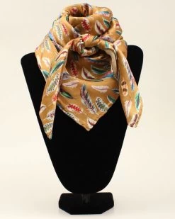 M&F Wild Rag Feather Design Silk Scarf Gold