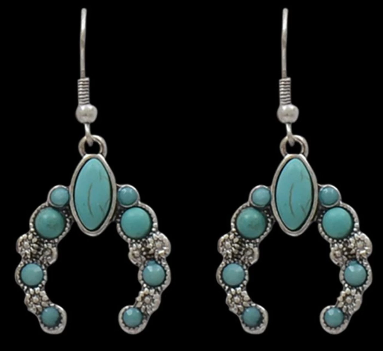 M&F Silver & Turquoise Squash Blossom Hook Earrings 1 M&F Silver & Turquoise Squash Blossom Hook Earrings