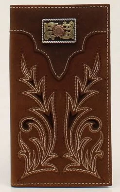 Nocona Boot Stitch With 3 Tone Rectangle Floral Concho Rodeo Wallet