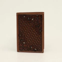 Nocona Mens Basket Weave Floral Tri-Fold Wallet