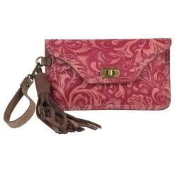 CatchFly Pink Tooled Small Clutch