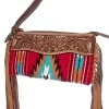 American Darling Red Saddle Blanket Wristlet With Hand Tooled Leather And Fringe Accents - ADBGZ157DAR2