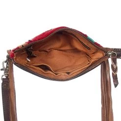 American Darling Red Saddle Blanket Wristlet With Hand Tooled Leather And Fringe Accents - ADBGZ157DAR2 -Comprehensive Shop 2548145 3 03930.1638808913