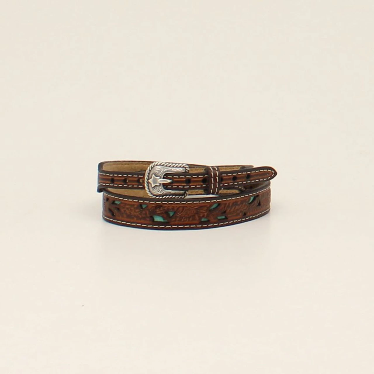 Twister Floral Tooling W/Turquoise Underlay Hatband 1 Twister Floral Tooling W/Turquoise Underlay Hatband