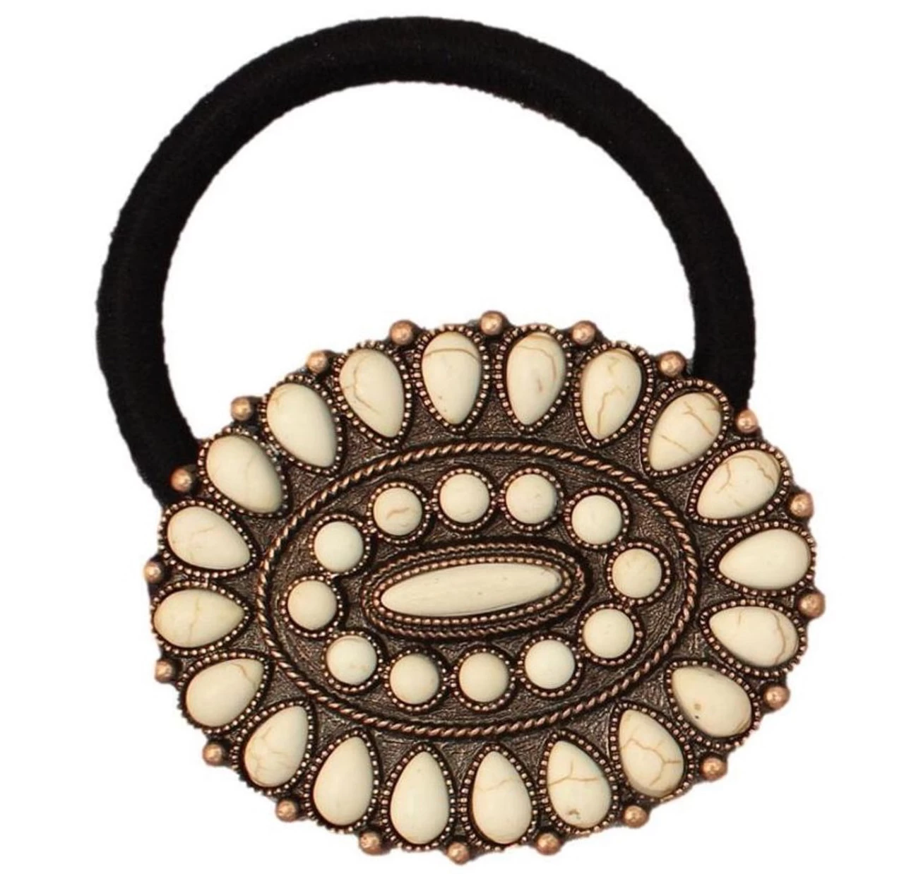 Blazin Roxx Womens Western White With Copper Concho Hair Tie 1 Blazin Roxx Womens Western White With Copper Concho Hair Tie