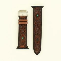 Nocona Large Brown Leather Floral Tooling IWatch Band