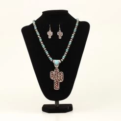 Silver Strike Cactus Cheetah Print Pendant Jewelry Set
