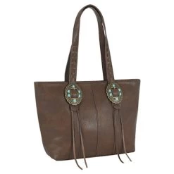 Trenditions Justin Textured Brown Anti Brass Conchos Tote Bag