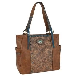 Trenditions Justin Brown Tote W/Tooled Pattern Accents