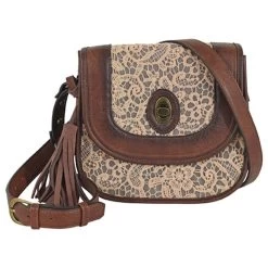 Trenditions Justin Burnished Brown W/Lace Overlay Saddle Bag