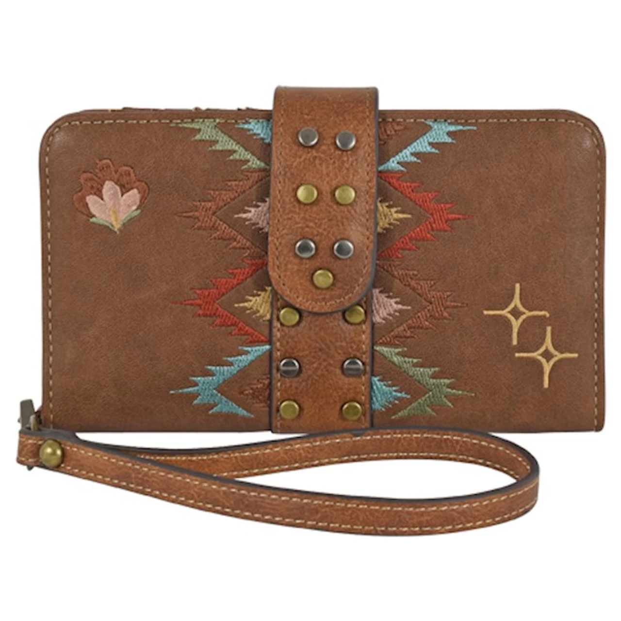 Trenditions Catchfly Brown Wallet W/Multi Colored Embroidered Pattern 1 Trenditions Catchfly Brown Wallet W/Multi Colored Embroidered Pattern