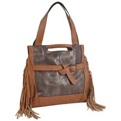 Trenditions Catchfly Brushed Metallic Tote Bag W/Tan Trim