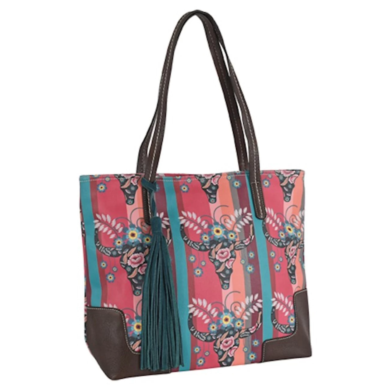Trenditions Catchfly Custom Coral/Turquoise Steer Head Print Tote Bag 1 Trenditions Catchfly Custom Coral/Turquoise Steer Head Print Tote Bag