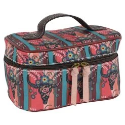 Trenditions Catchfly Custom Coral/Turquoise Steer Head Print Train Case