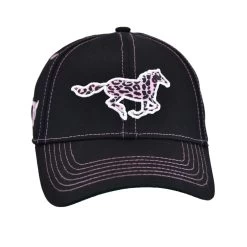 Cowgirl Hardware Girls Youth Black Cap W/Cheeta Print Horse Logo