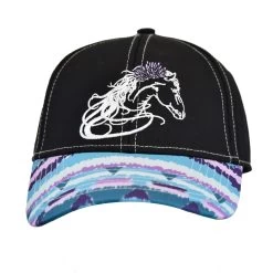 Cowgirl Hardware Girls Youth Black Ball Cap W/Turquoise & Purple Striped Bill
