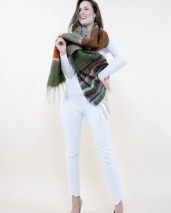 IScarf Ladies Olive Asymmetrical Striped Scarf
