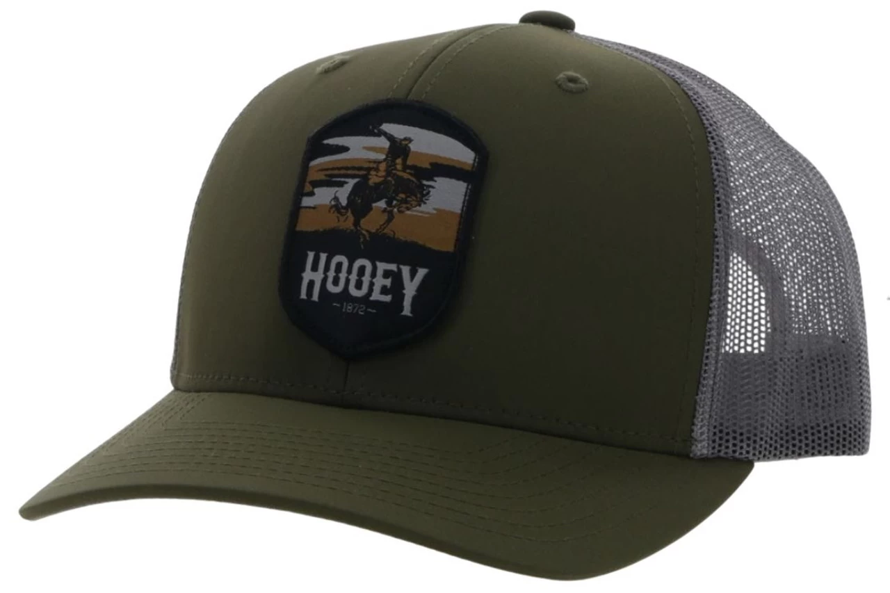 Hooey Cheyenne Olive/Grey 6 Panel Trucker Cap With Black/Tan/Grey Patch - Youth 1 Hooey Cheyenne Olive/Grey 6 Panel Trucker Cap With Black/Tan/Grey Patch - Youth