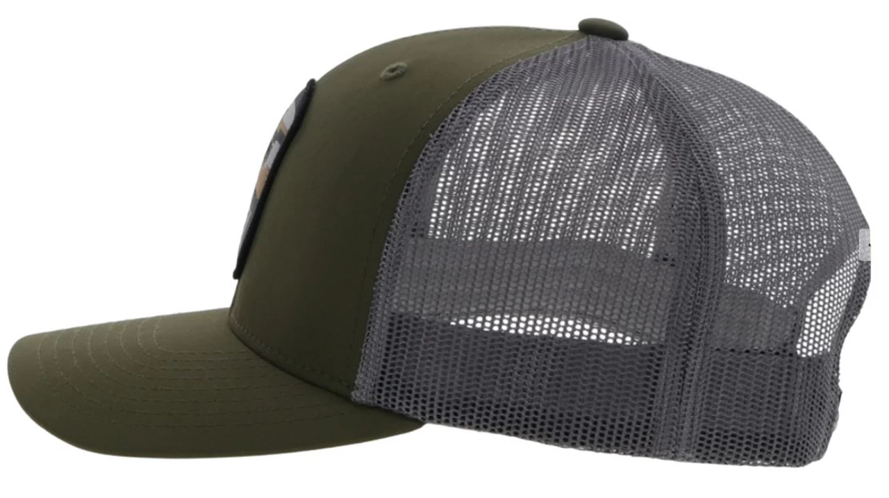 Hooey Cheyenne Olive/Grey 6 Panel Trucker Cap With Black/Tan/Grey Patch - Youth 2 Hooey Cheyenne Olive/Grey 6 Panel Trucker Cap With Black/Tan/Grey Patch - Youth - Image 2