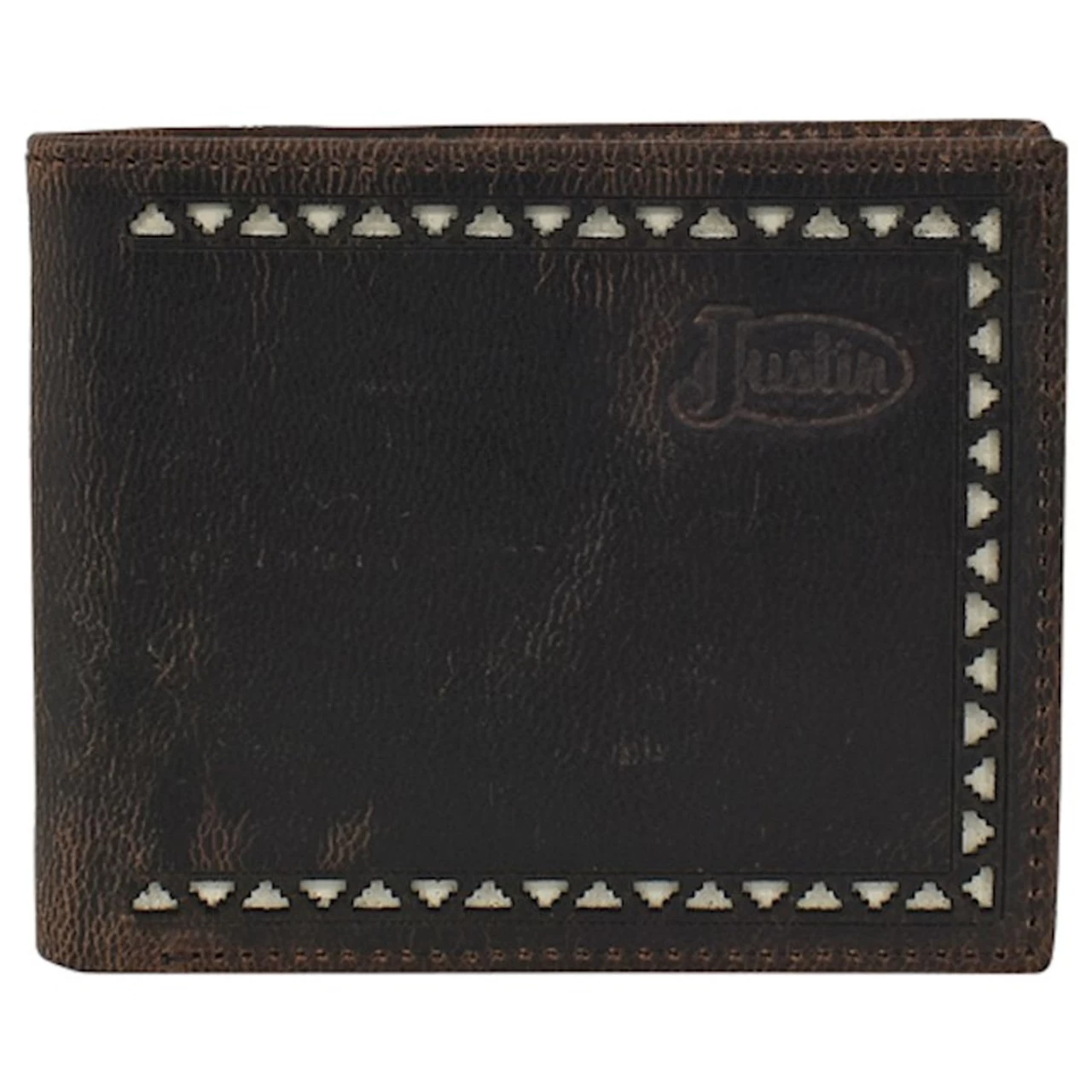 Justin Mens Laser Cut And Cream Inlay Slim Bi-Fold Wallet 1 Justin Mens Laser Cut And Cream Inlay Slim Bi-Fold Wallet