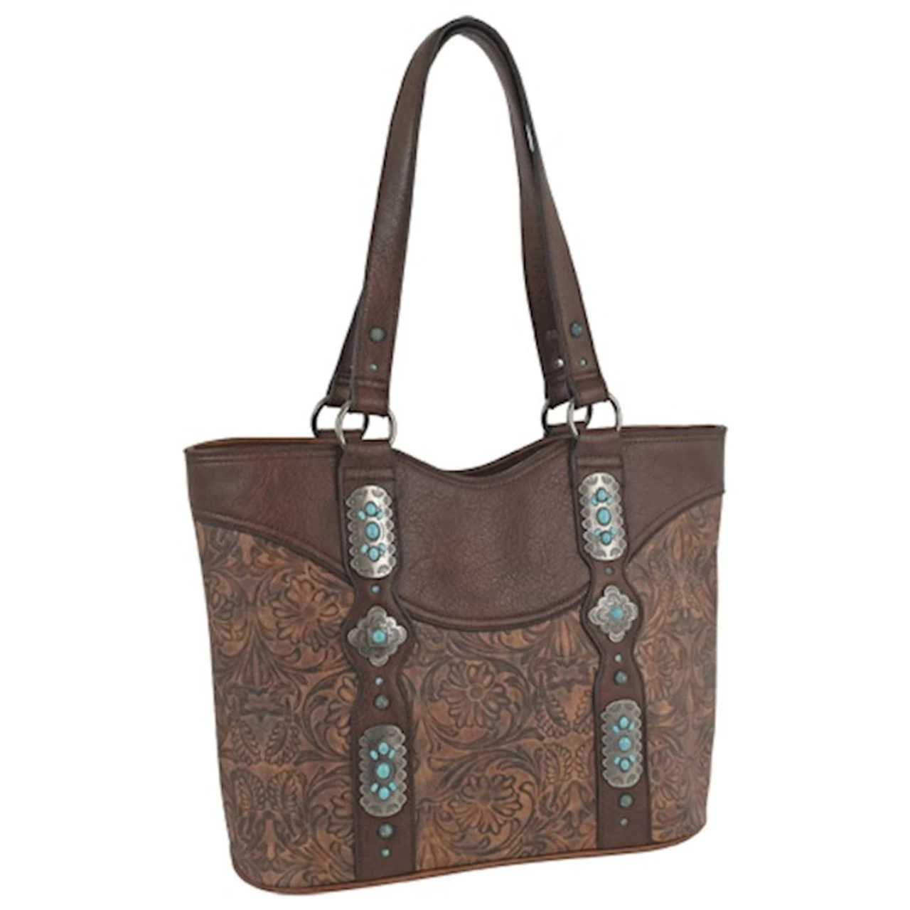 Justin Women's Tooled Pattern W/Custom Conchos Women's Tote 1 Justin Women's Tooled Pattern W/Custom Conchos Women's Tote