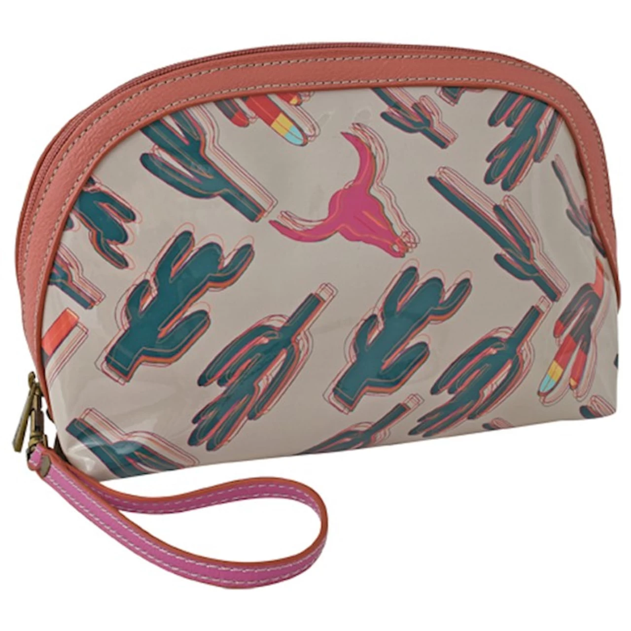 Catchfly Dome Tan Cactus Print Cosmetic Bag 1 Catchfly Dome Tan Cactus Print Cosmetic Bag