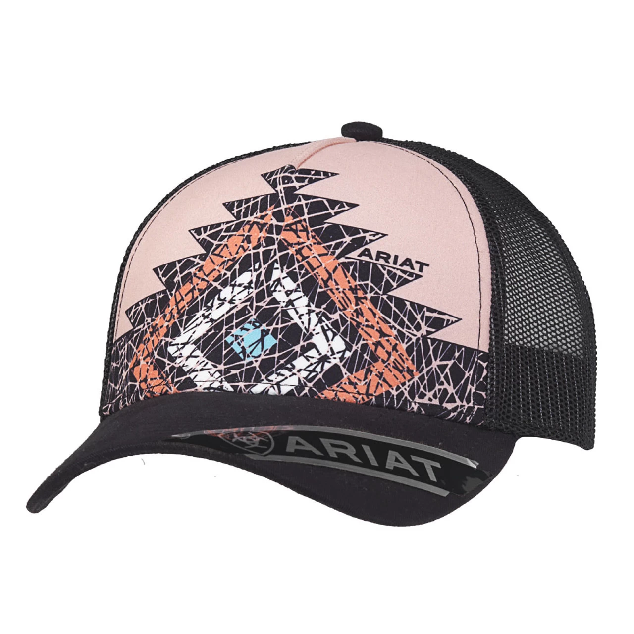 Ariat Ladies Pink Crackle Aztec Design With Black Mesh 5 Panel Cap 1 Ariat Ladies Pink Crackle Aztec Design With Black Mesh 5 Panel Cap