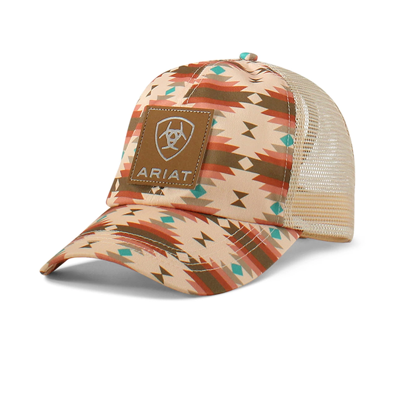Ariat Womens Pink Aztec Print Ponyflow 6 Panel Mesh Back Cap With Ariat Shield Logo 1 Ariat Womens Pink Aztec Print Ponyflow 6 Panel Mesh Back Cap With Ariat Shield Logo