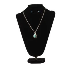 Silver Strike Necklace And Earring Set With Turquoise Oval Pendant & Bird Charm