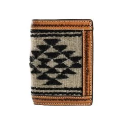 3D Mens Natural Tan & Black Aztec Design Trifold Wallet