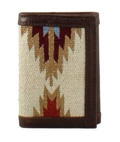 Nocona Trifold Style Wallet With Aztec Rug Fabric And Leather Border