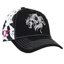 COWBOY HARDWARE Cowgirl Hardware Girls' Triple Horse Graphic Cow Print Black Baseball Cap