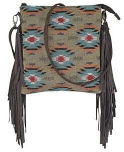 Justin Ladies Jacquard Large Taupe Crossbody With Fringe