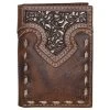 Justin Mens Trifold Wallet W/Tooled Yoke And Buck Stitch