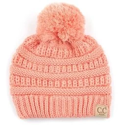 C.C Beanie Girls Solid Peach Pom Beanie