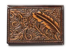 Ariat Floral Embossing Feather Design Men's Brown Trifold Wallet