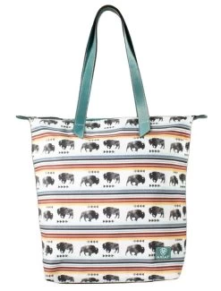 Ariat Women's Buffalo And Multi Colored Cruiser Tote With Turquoise Leather Trim And Handles