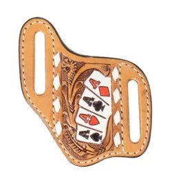 3D Natural Hand Tooled Scrolling Pattern And Ace Cards Knife Sheath
