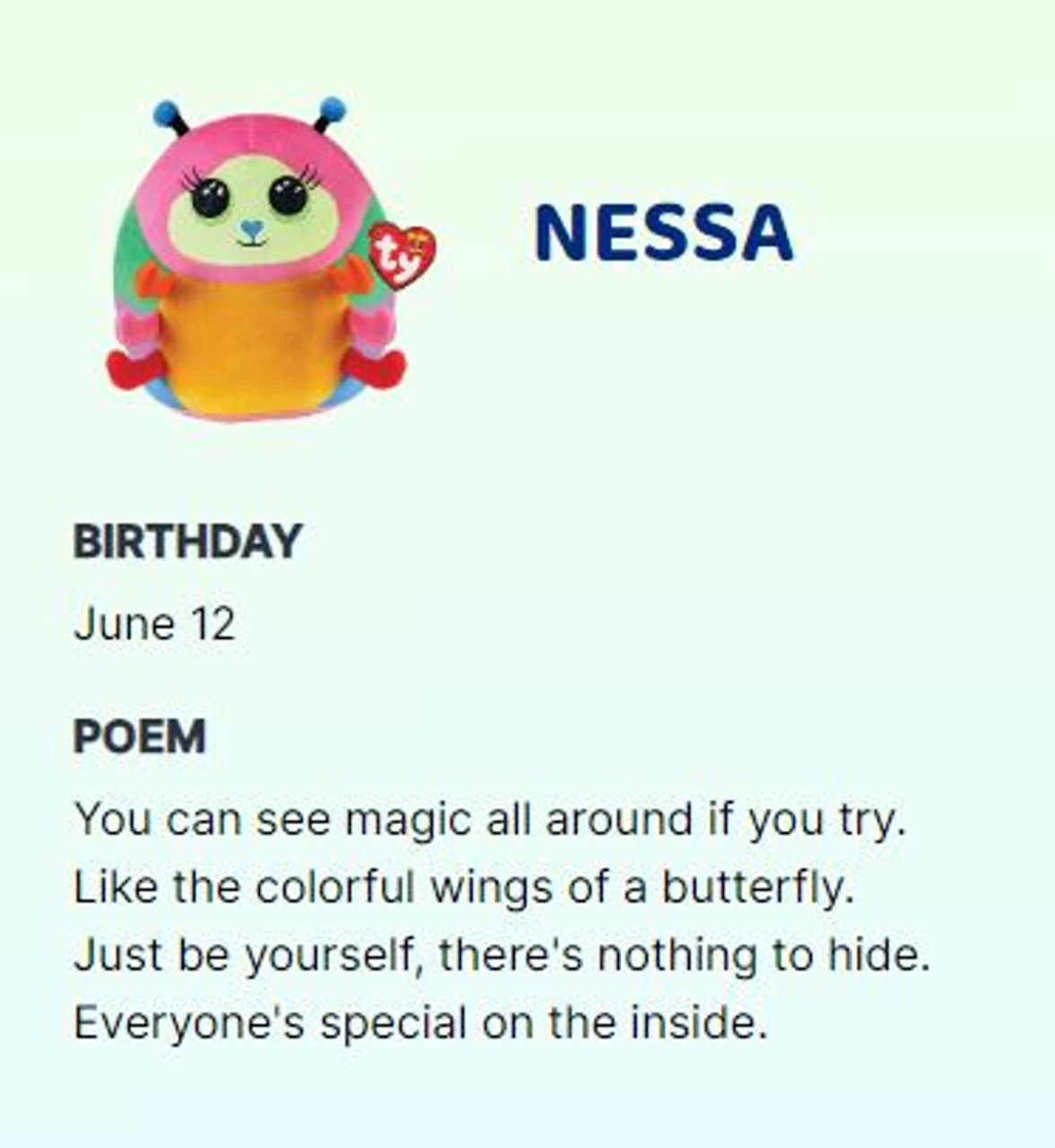 TY Nessa The Multicolored Caterpillar Squish Boos Toy 2 TY Nessa The Multicolored Caterpillar Squish Boos Toy - Image 2