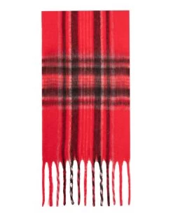 IScarf Brushed Fringe Red Plaid Scarf