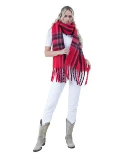IScarf Brushed Fringe Red Plaid Scarf -Comprehensive Shop 2927315 3 28485.1697825510