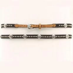M&F - Leather Hatband With Silver Cross Conchos - Black Brown