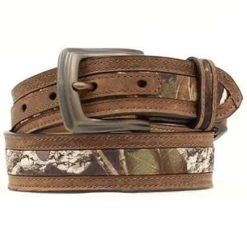 M&F - Boy's Leather Belt With Mossy Oak Inlay - Brown Camo