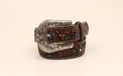 Ariat - Girls Floral Leather With Blue Underlay Belt