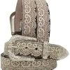 M&F Womens Lace & Bead Overlay Brown Croco Belt
