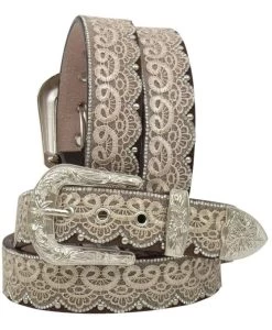 M&F Womens Lace & Bead Overlay Brown Croco Belt